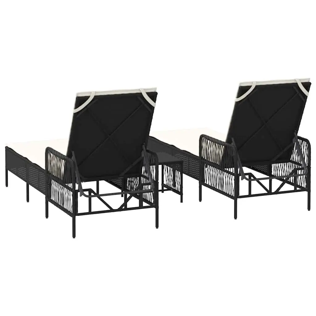 Sun Lounger 3 Pieces Adjustable Backrest Weather-Resistant Poly Rattan Outdoor Garden Patio Chair Set