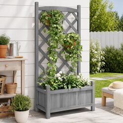 Enhance Your Garden with a Grey Wooden Planter and Trellis