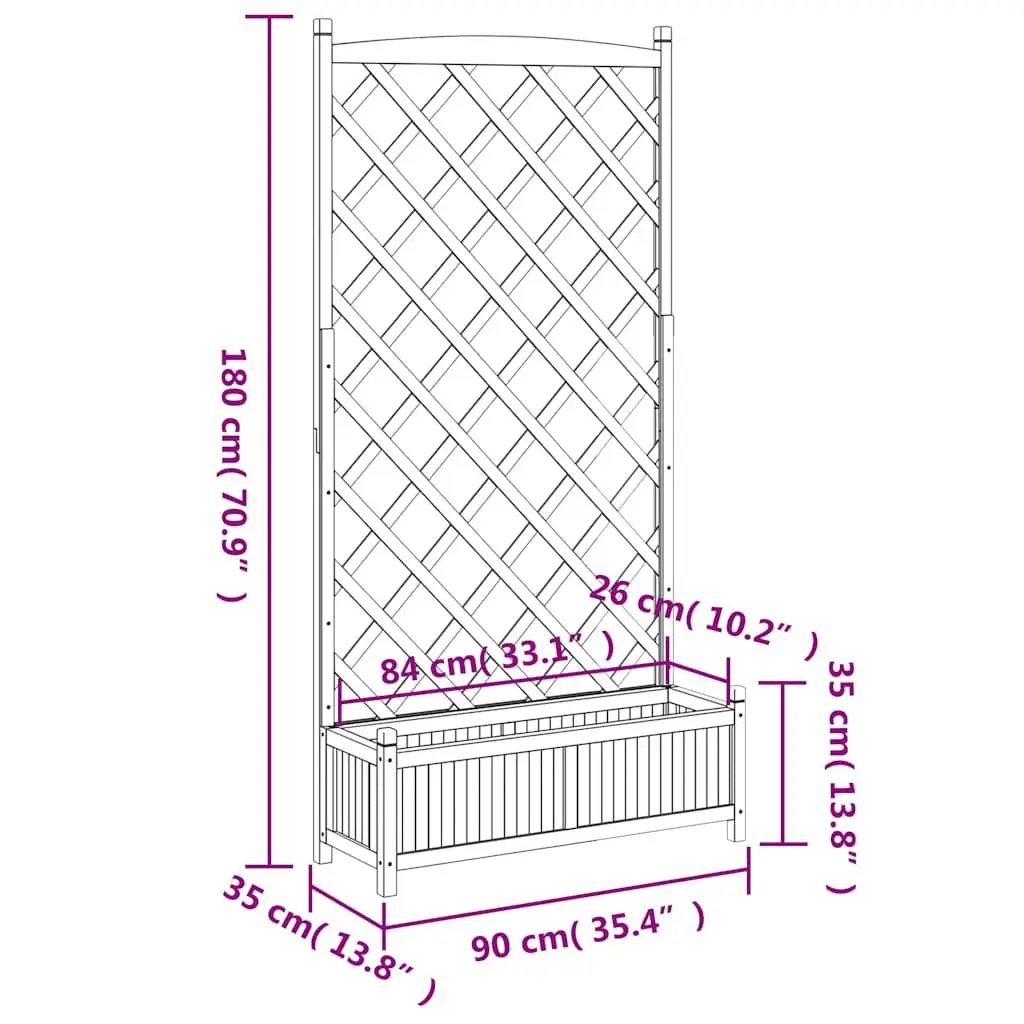 Wooden Planter with Trellis Brown Fir Outdoor Climbing Plants Support