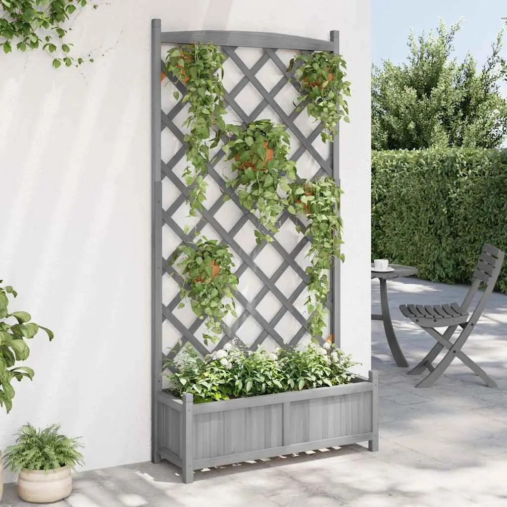Wooden Planter with Trellis Grey Solid Fir Durable Construction for Climbing Plants
