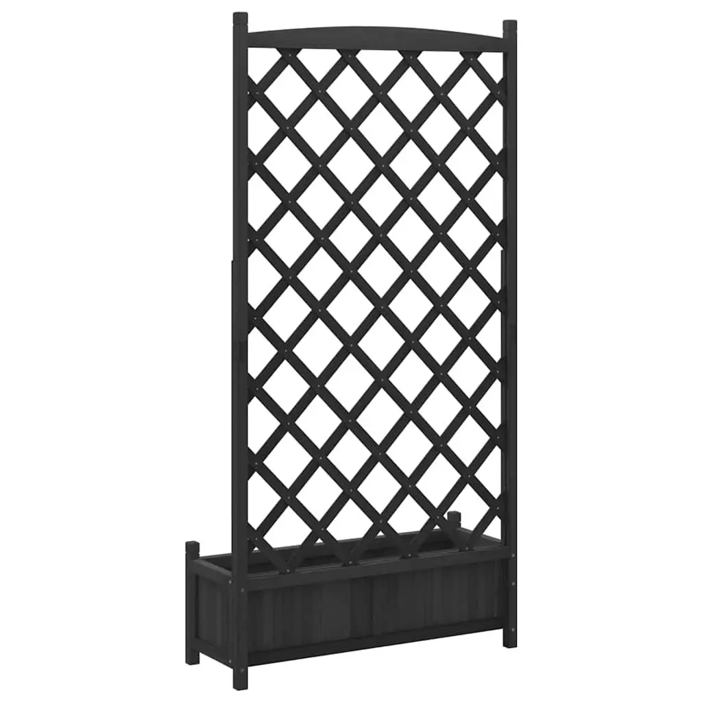 Wooden Planter with Trellis Black Solid Fir Durable Support for Climbing Plants