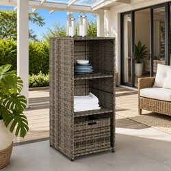 Garden Storage Cabinet Grey Outdoor Furniture Poly Rattan 50x55x115cm Shelves