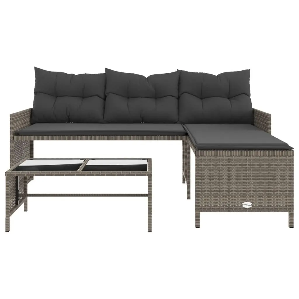 L-Shaped Garden Sofa Set Grey PE Rattan with Table and Cushions Outdoor Patio