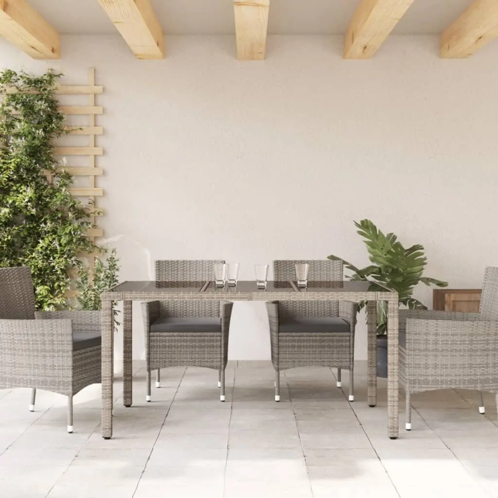 Garden Table 150x90x75cm Glass Top Grey Poly Rattan