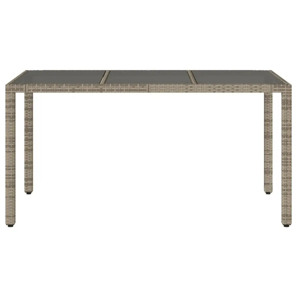 Garden Table 150x90x75cm Glass Top Grey Poly Rattan