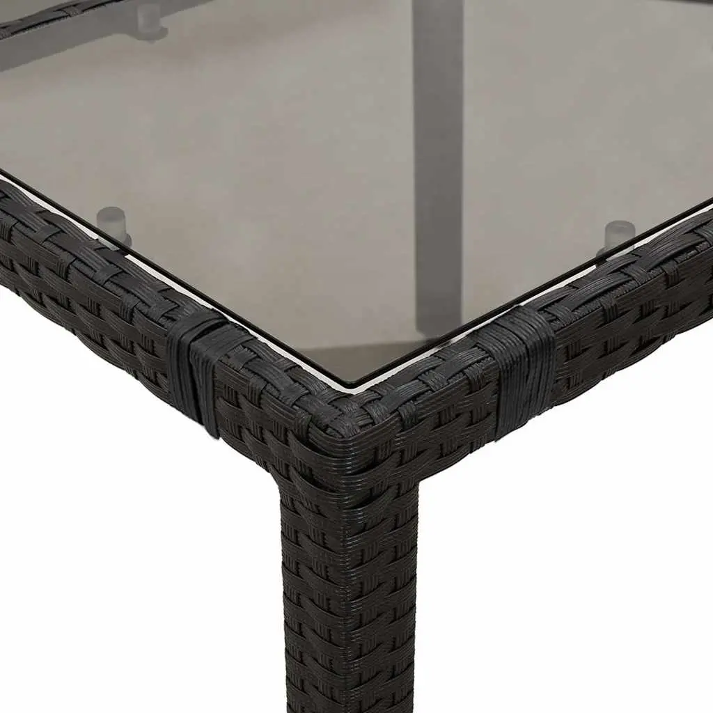 Garden Table 190 x 90 cm Tempered Glass Top Black Poly Rattan Outdoor Patio Furniture