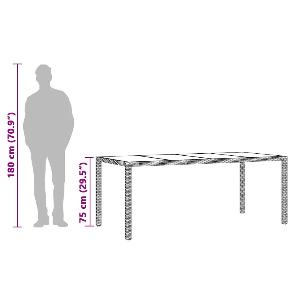 Garden Table 190 x 90 cm Tempered Glass Top Black Poly Rattan Outdoor Patio Furniture