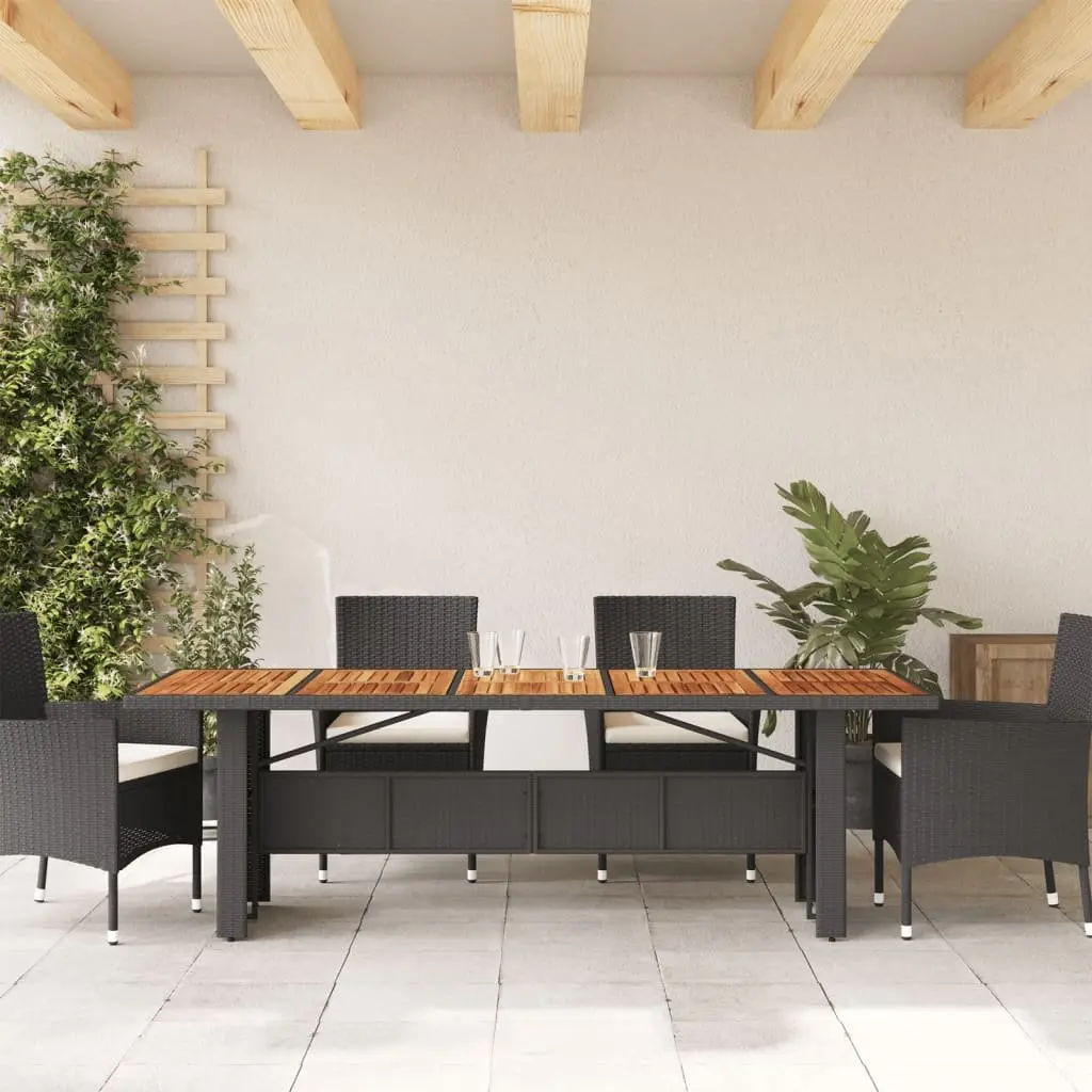 Outdoor Garden Dining Table 240x90cm Black Poly Rattan Frame Acacia Wood Top