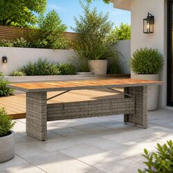 Stylish Outdoor Table for Your Patio: Grey Rattan and Wood