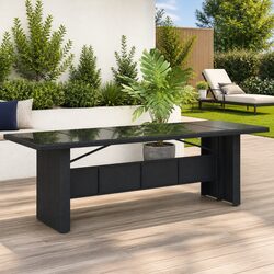 Garden Table Outdoor Patio Furniture Black Poly Rattan Glass Top 240x90x75cm