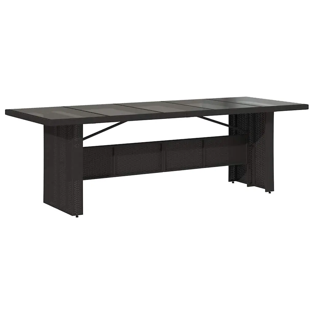 Garden Table 240x90x75cm Black Poly Rattan Glass Top Outdoor Patio Furniture