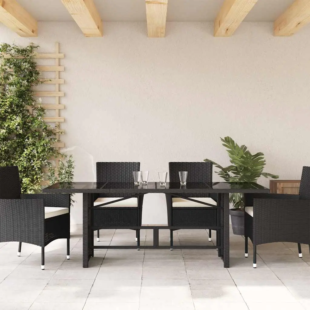 Outdoor Table 190x80cm Black Poly Rattan Glass Top Weather Resistant Patio Furniture