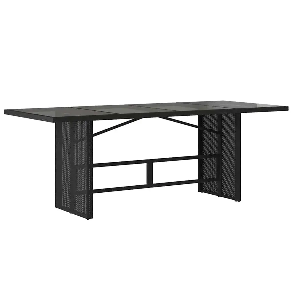 Outdoor Table 190x80cm Black Poly Rattan Glass Top Weather Resistant Patio Furniture