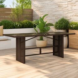 Garden Table Glass Top Brown Outdoor Patio Furniture Poly Rattan Frame
