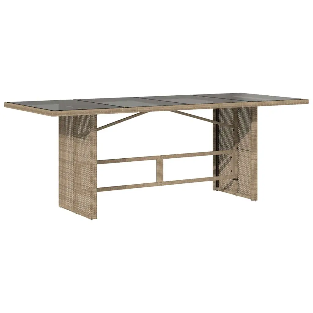 Garden Table 190x80x75cm Glass Top Beige Durable Poly Rattan Outdoor Furniture