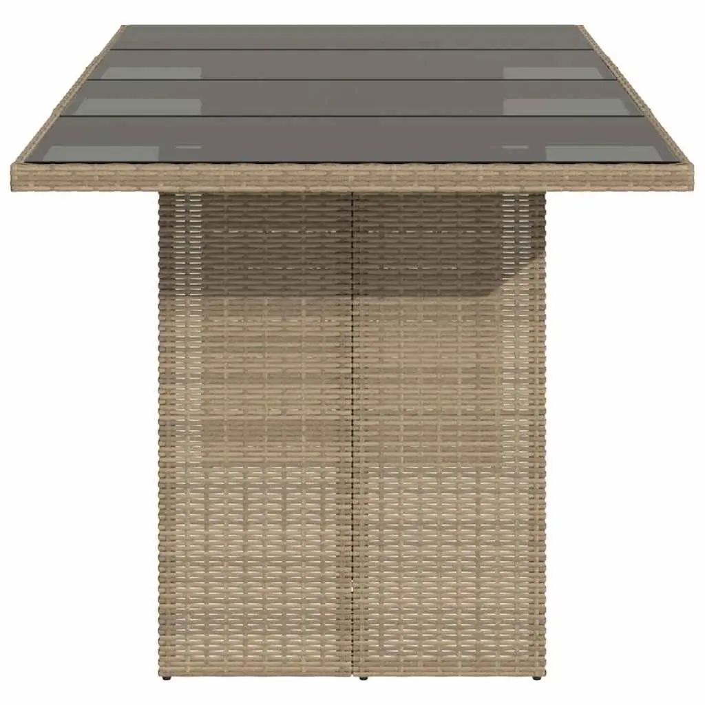 Garden Table 190x80x75cm Glass Top Beige Durable Poly Rattan Outdoor Furniture