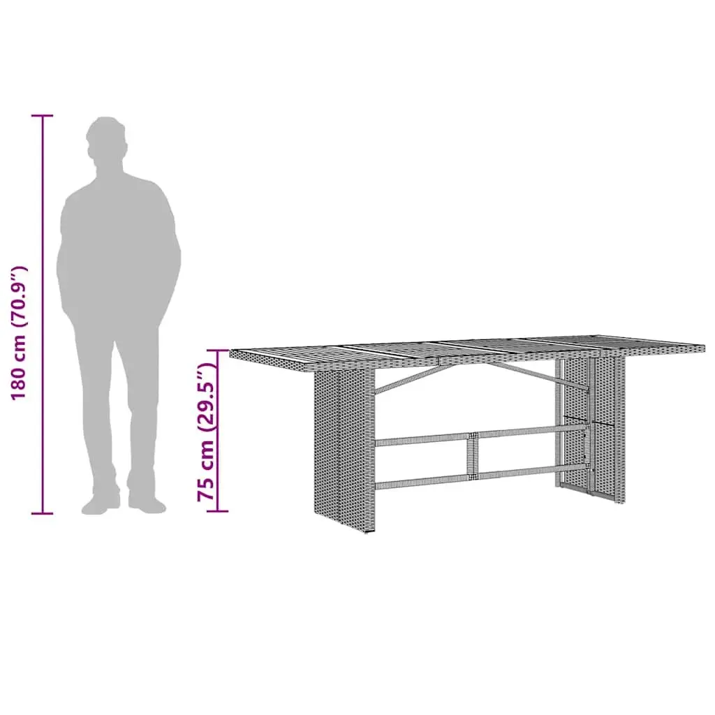 Garden Table 190x80x75cm Glass Top Beige Durable Poly Rattan Outdoor Furniture