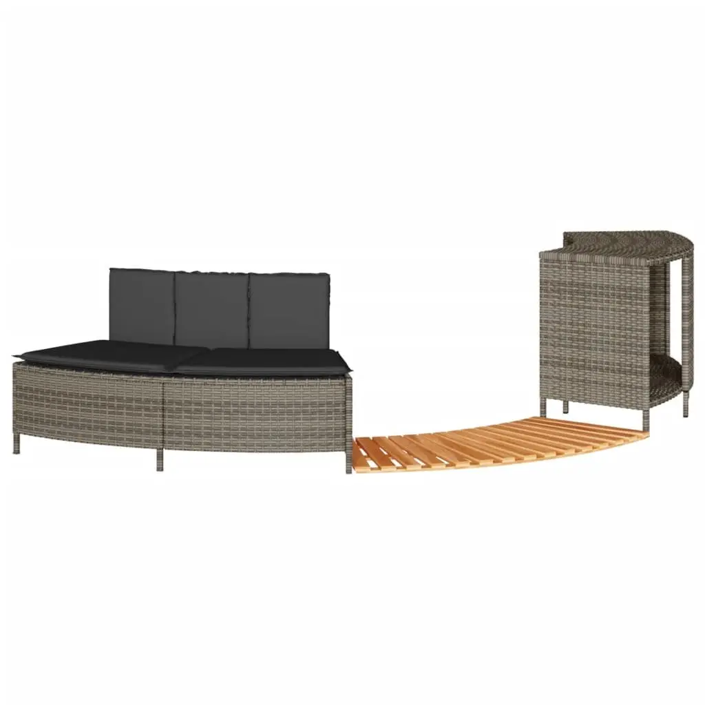 Hot Tub Surround Grey Poly Rattan Multifunctional Storage Rack Step Garden Bench Outdoor