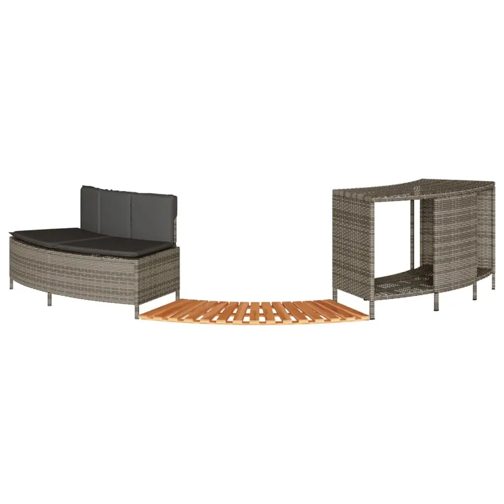 Hot Tub Surround Grey Poly Rattan Multifunctional Storage Rack Step Garden Bench Outdoor