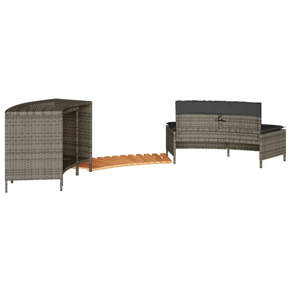 Hot Tub Surround Grey Poly Rattan Multifunctional Storage Rack Step Garden Bench Outdoor