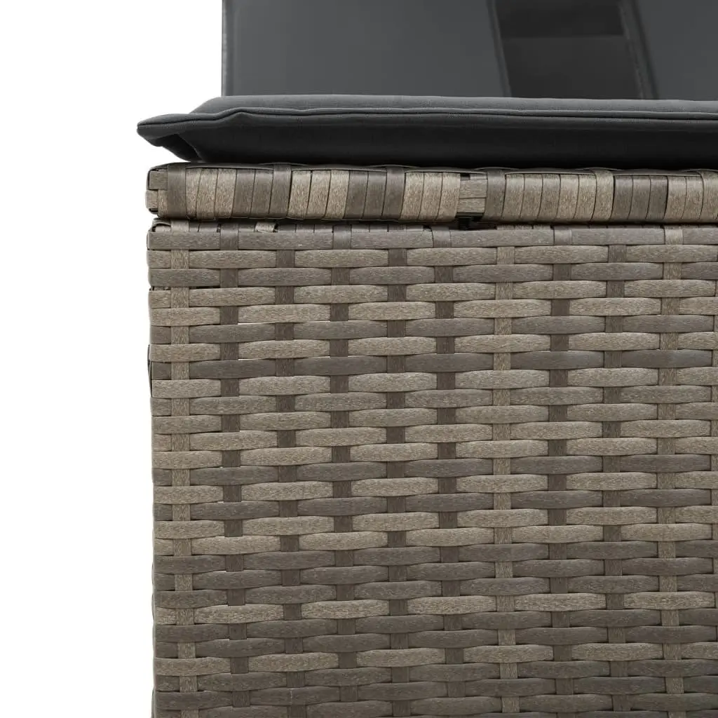 Double Sun Lounger Grey PE Rattan Adjustable Backrest Canopy Cushions