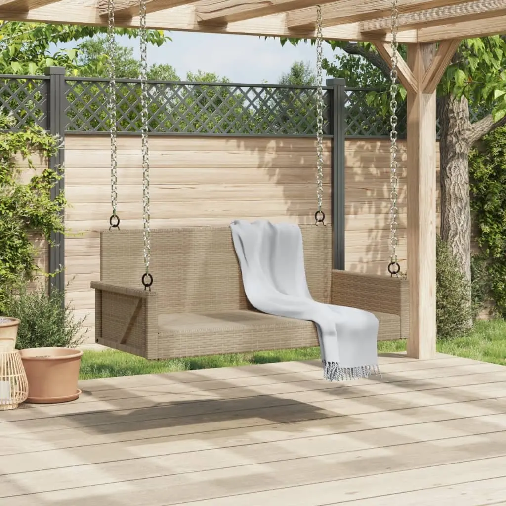 Outdoor Swing Bench Beige Poly Rattan Durable Hanging Seat for Garden Relaxation