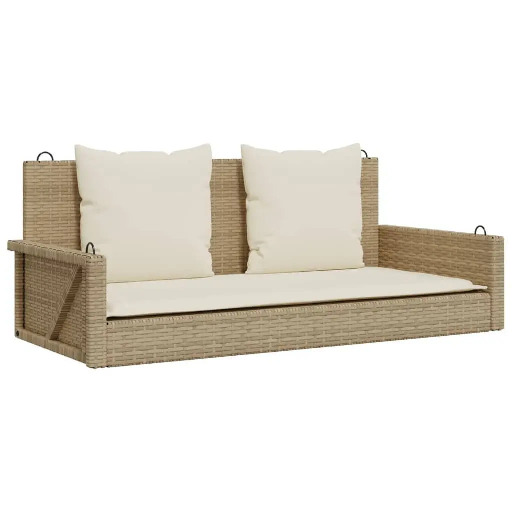 Swing Bench Outdoor Garden Seating Beige Poly Rattan with Cushions