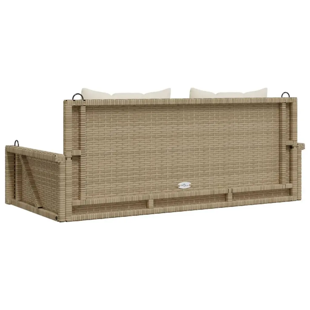 Swing Bench Outdoor Garden Seating Beige Poly Rattan with Cushions