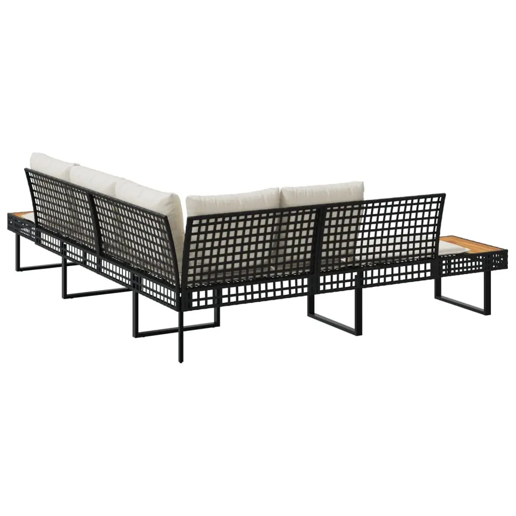 L-Shaped Garden Sofa Black Poly Rattan with Cushions and Side Tables