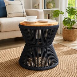 Acacia Wood Coffee Table with Wire Frame Ø 45x44 cm