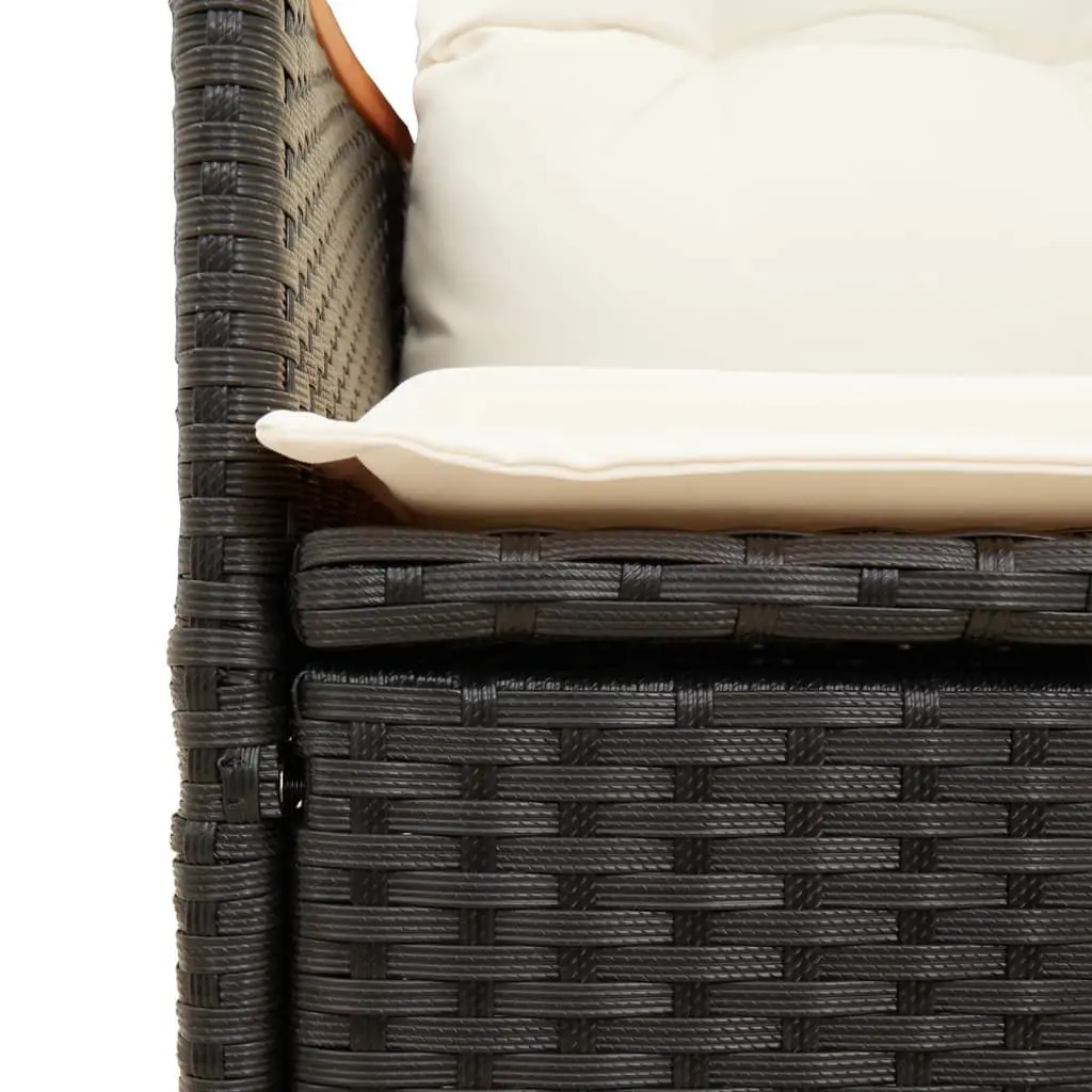 Outdoor Bistro Set 3 Piece Black Poly Rattan with Cushions Adjustable Backrest