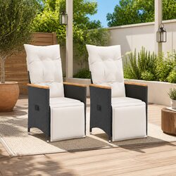 Reclining Garden Chairs 2 pcs with Cushions Black Outdoor Seating Adjustable