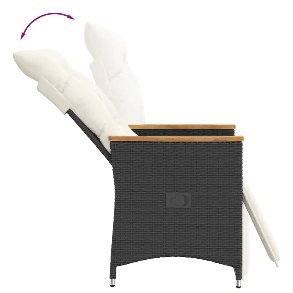 Reclining Garden Chairs 2 pcs Adjustable Backrest and Footrest with Cushions Black Outdoor Seating