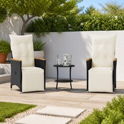 Black Poly Rattan Bistro Set for Relaxation Outdoors