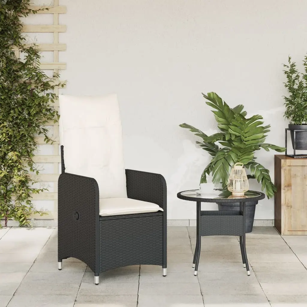 Reclining Garden Chair with Cushions Black Adjustable Backrest Outdoor Comfort