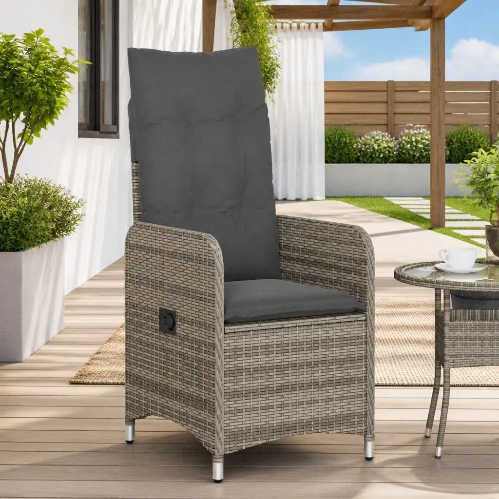 Reclining Garden Chair Grey Cushions Adjustable Backrest Outdoor Seating