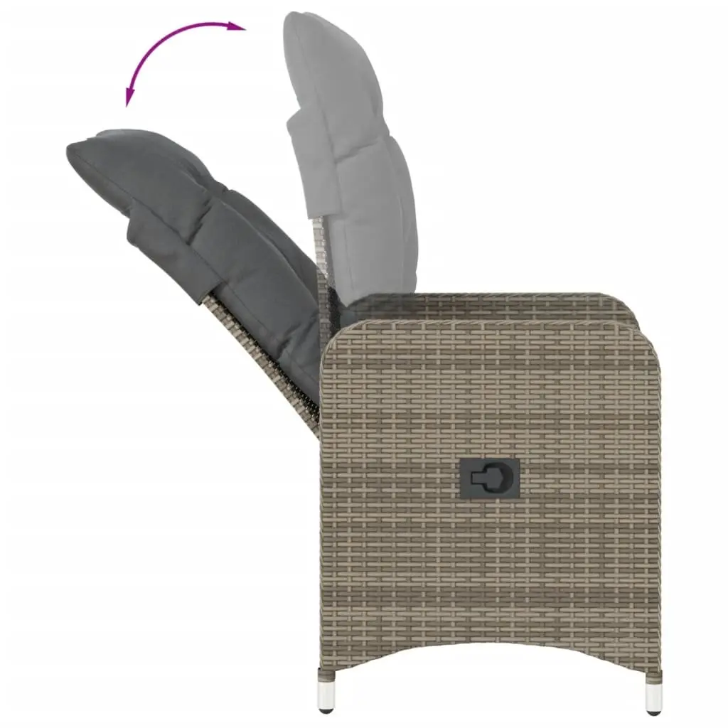 Reclining Garden Chair Grey Cushions Adjustable Backrest Outdoor Seating