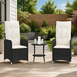 Outdoor Reclining Garden Chairs Set 2pcs with Table Black Poly Rattan Adjustable