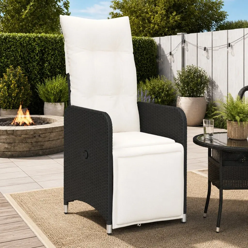 Adjustable Garden Chair with Cushions Black Outdoor Reclining Footrest and Backrest
