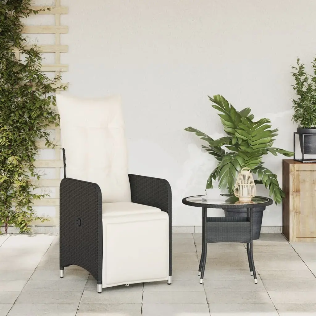 Adjustable Garden Chair with Cushions Black Outdoor Reclining Footrest and Backrest