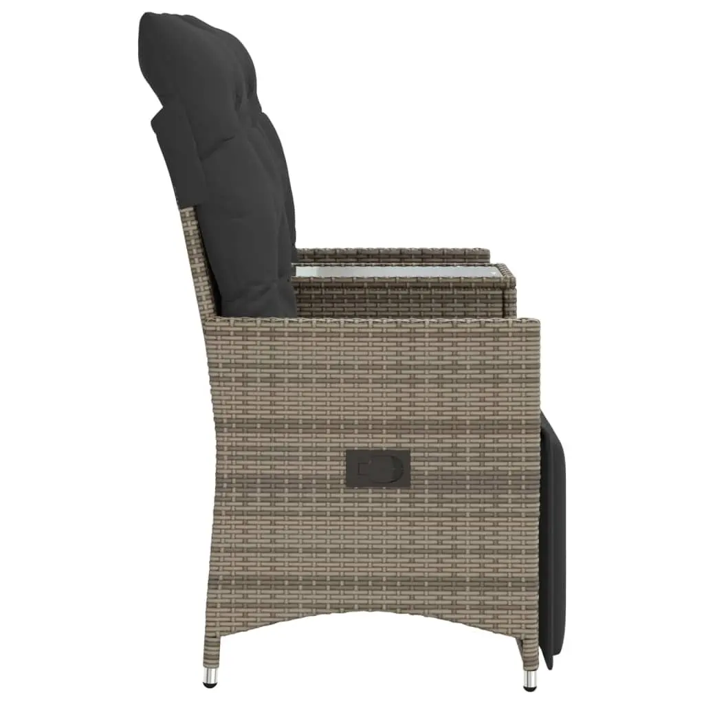 Reclining Garden Sofa 2-Seater Grey with Central Table Adjustable Backrest and Footrest Thickly Padded Cushions