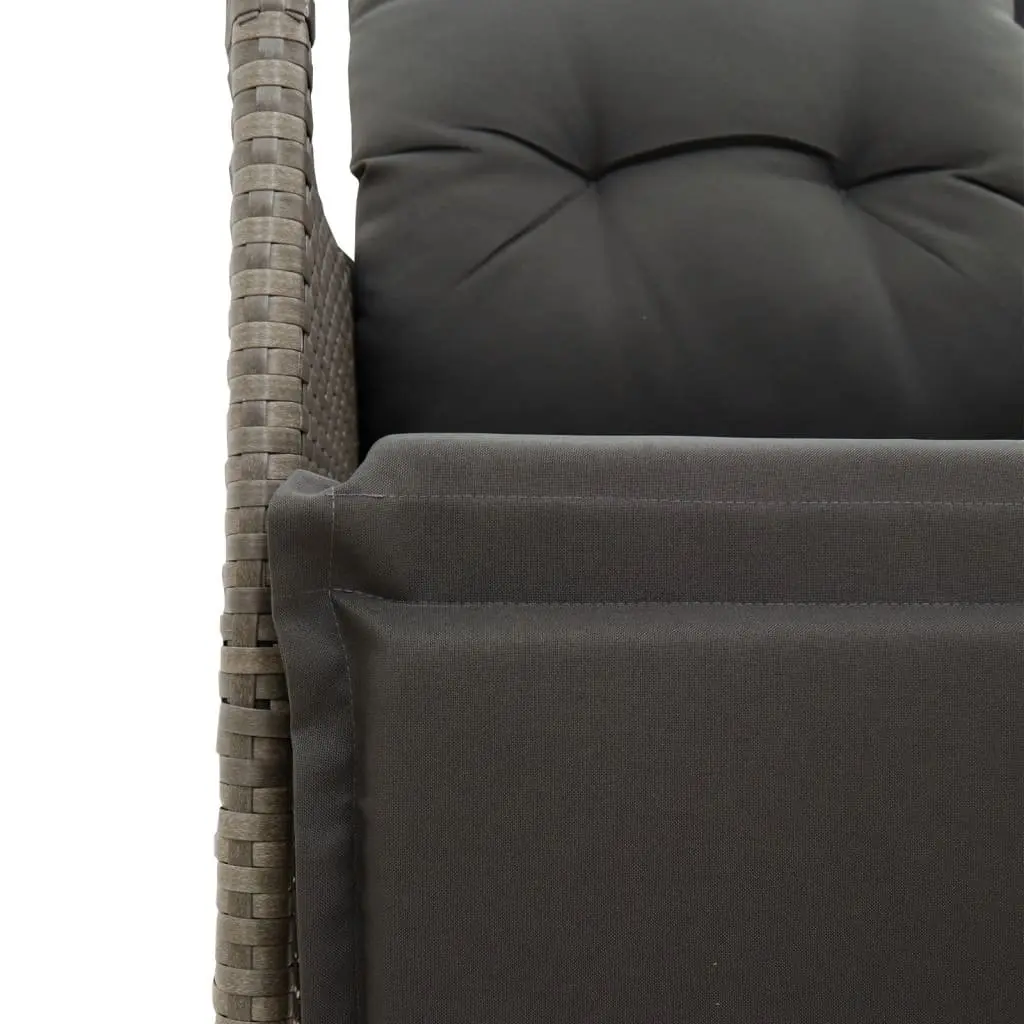 Reclining Garden Sofa 2-Seater Grey with Central Table Adjustable Backrest and Footrest Thickly Padded Cushions