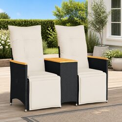 Reclining Outdoor Garden Sofa 2-Seater with Central Table Black Poly Rattan