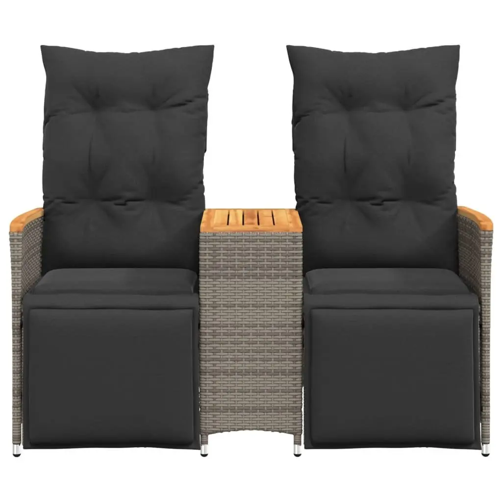 Reclining Garden Sofa 2-Seater Grey Poly Rattan Outdoor with Central Table