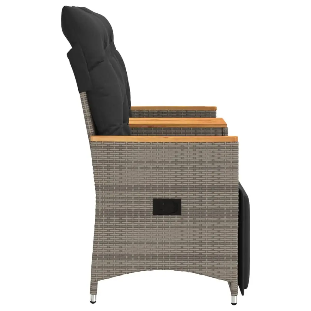 Reclining Garden Sofa 2-Seater Grey Poly Rattan Outdoor with Central Table