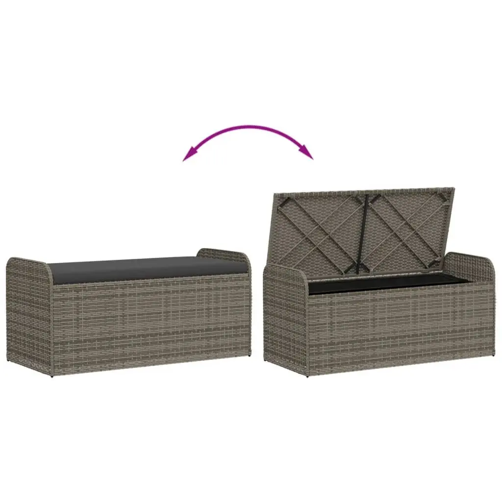 Outdoor Storage Bench with Cushion Grey Poly Rattan Garden Seat 115x51x52cm