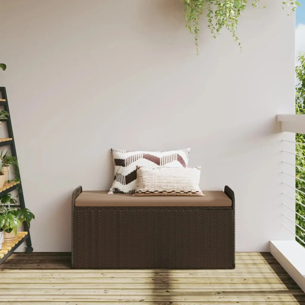 Outdoor Storage Bench 115 x 51 x 52 cm Brown Poly Rattan with Cushion and Gas Spring Lid