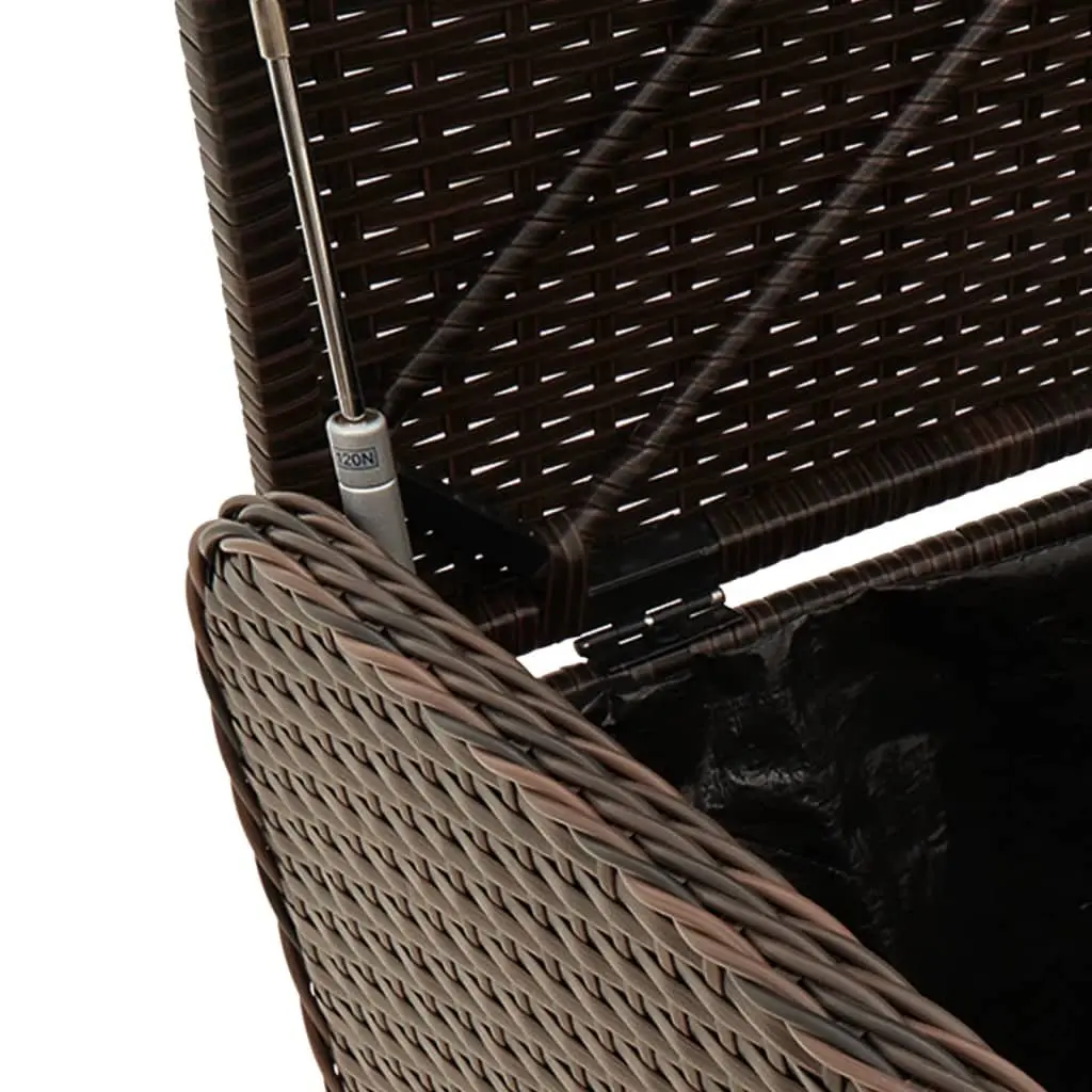 Outdoor Storage Bench 115 x 51 x 52 cm Brown Poly Rattan with Cushion and Gas Spring Lid