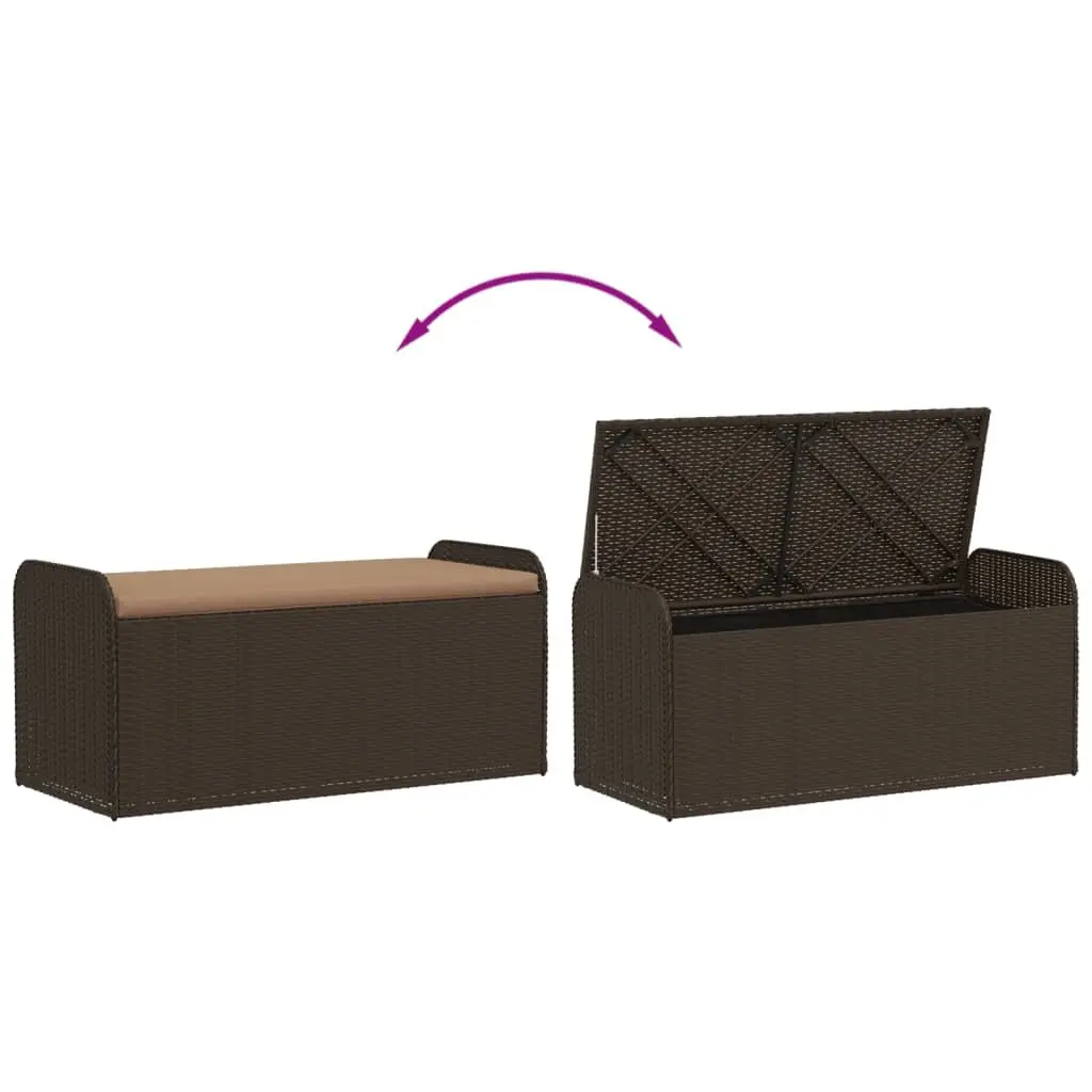 Outdoor Storage Bench 115 x 51 x 52 cm Brown Poly Rattan with Cushion and Gas Spring Lid