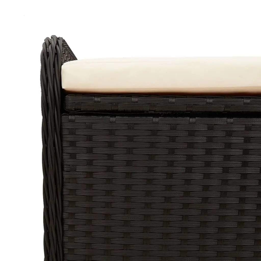 Outdoor Storage Bench with Cushion Black Garden Seating Poly Rattan Furniture
